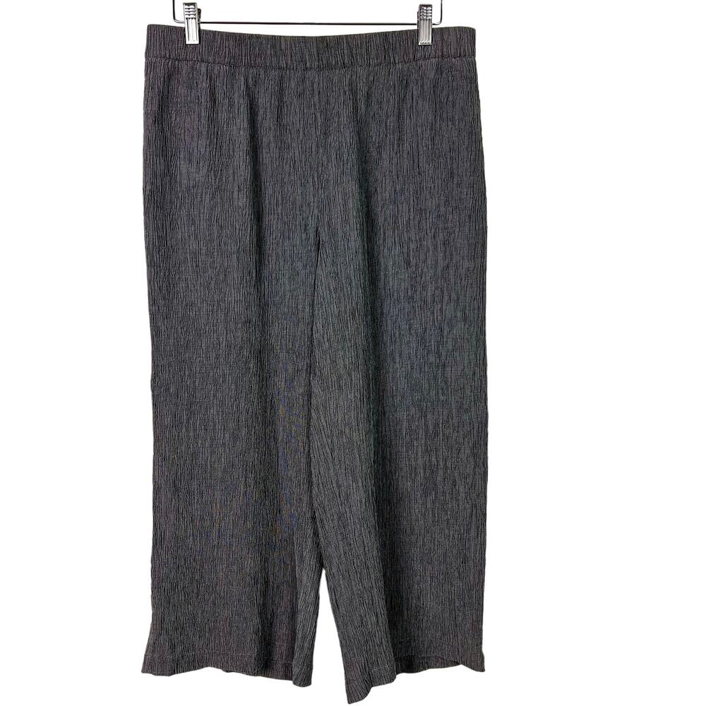 Soft Surroundings Gauzy Wide Leg Pull On Crop Pants Gray Black Large Lagenlook